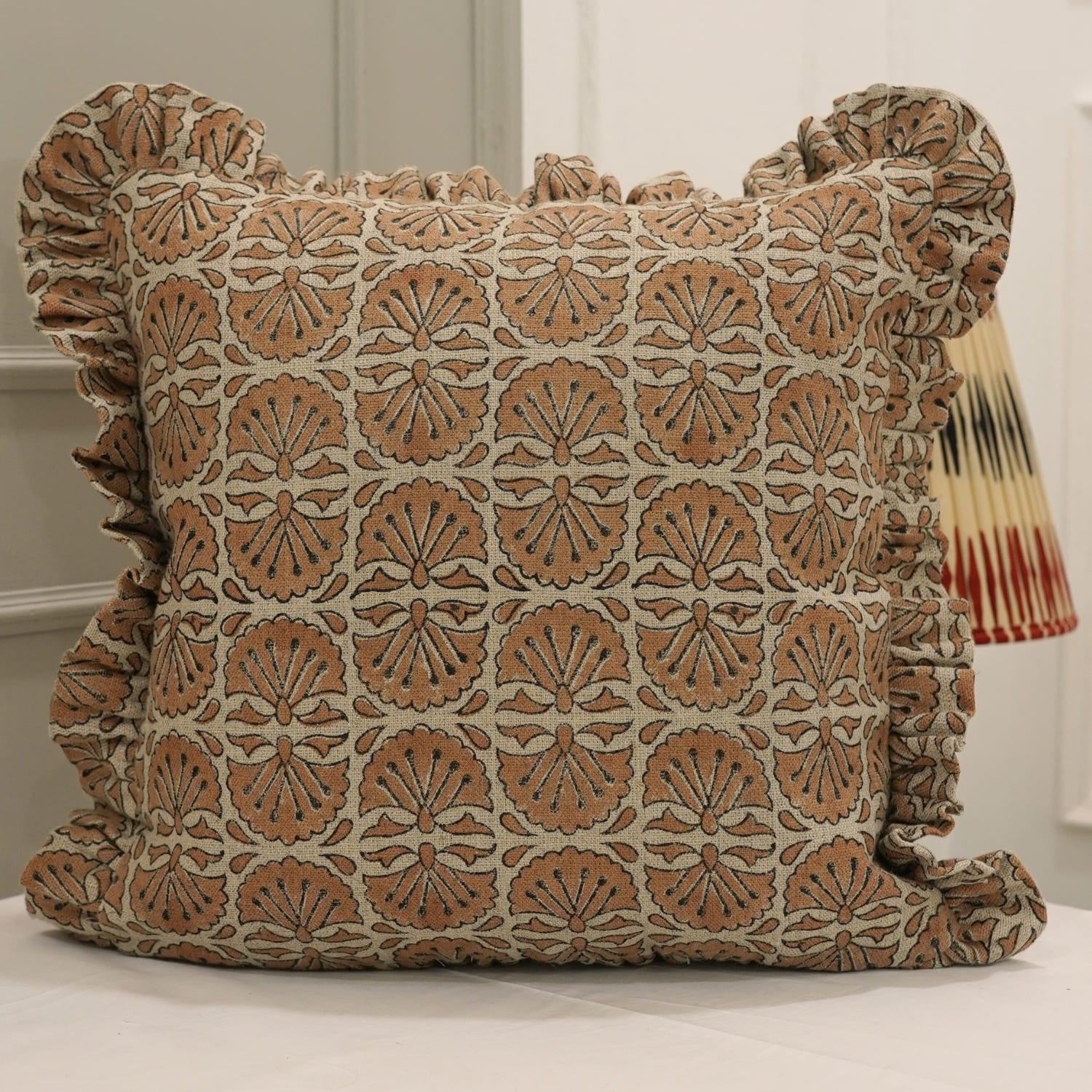 Handcrafted Floral Boho Thick Linen Frill Pillow Cover