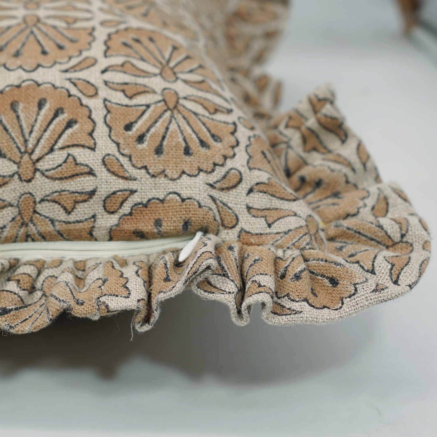 Handcrafted Floral Boho Thick Linen Frill Pillow Cover