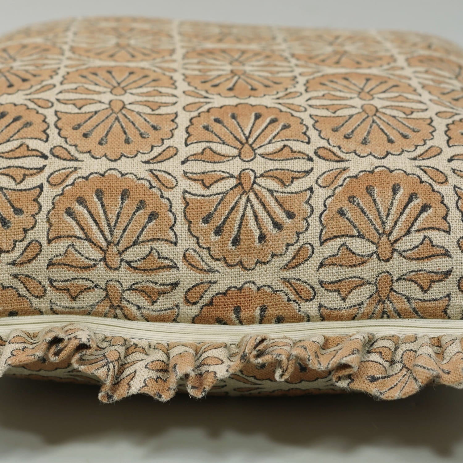 Handcrafted Floral Boho Thick Linen Frill Pillow Cover