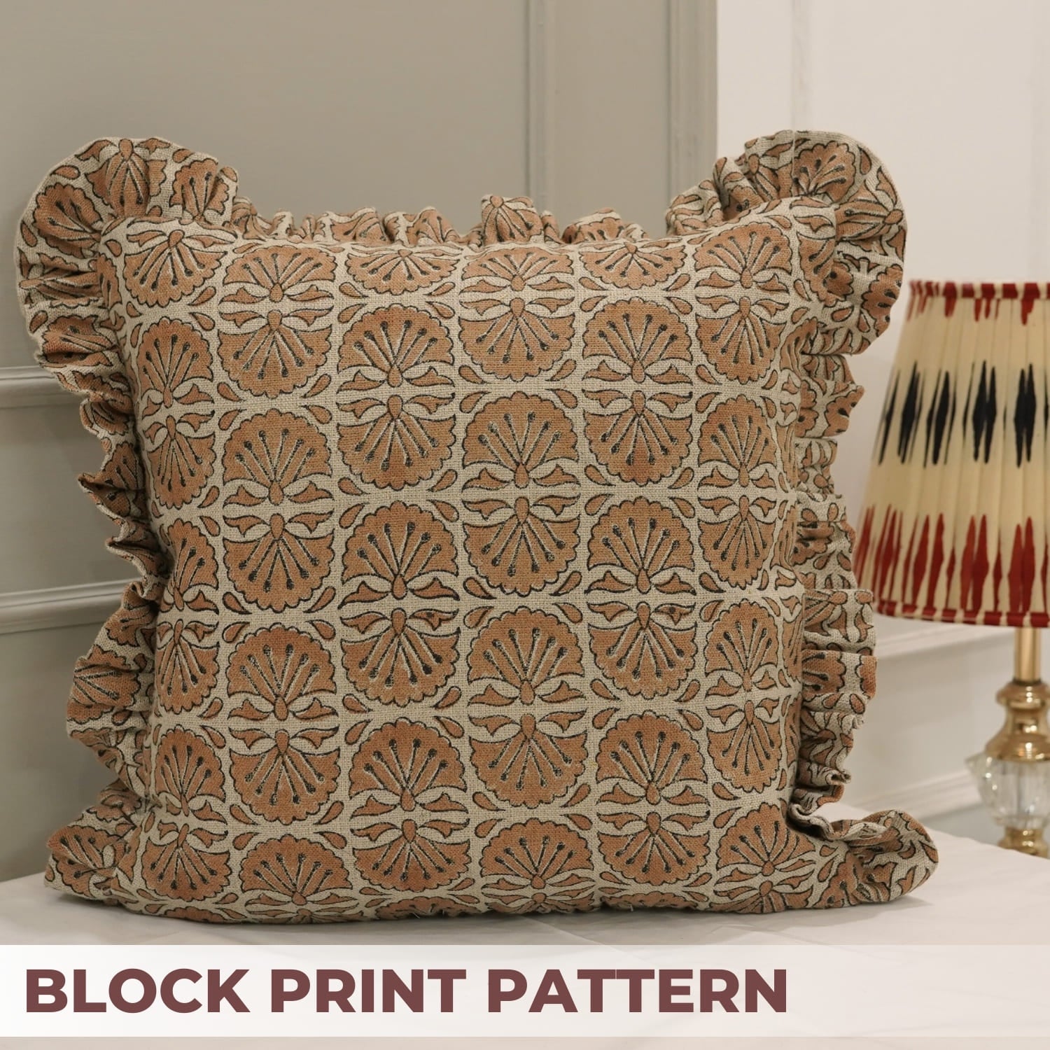 Handcrafted Floral Boho Thick Linen Frill Pillow Cover