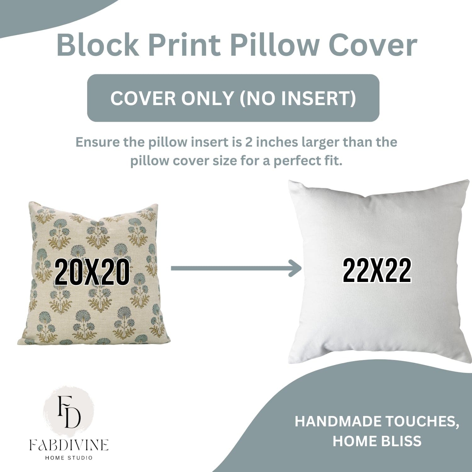 Handblock Linen Blend Blue Pillow Cover - Rishi