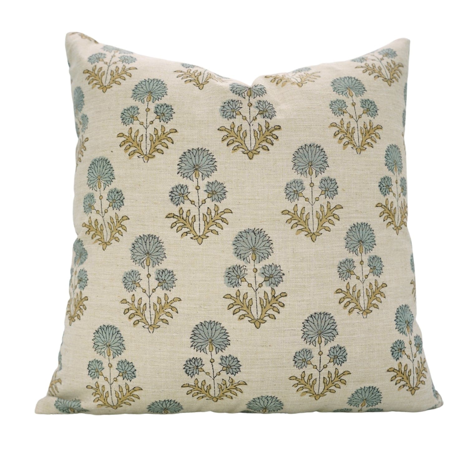 Handblock Linen Blend Blue Pillow Cover - Rishi