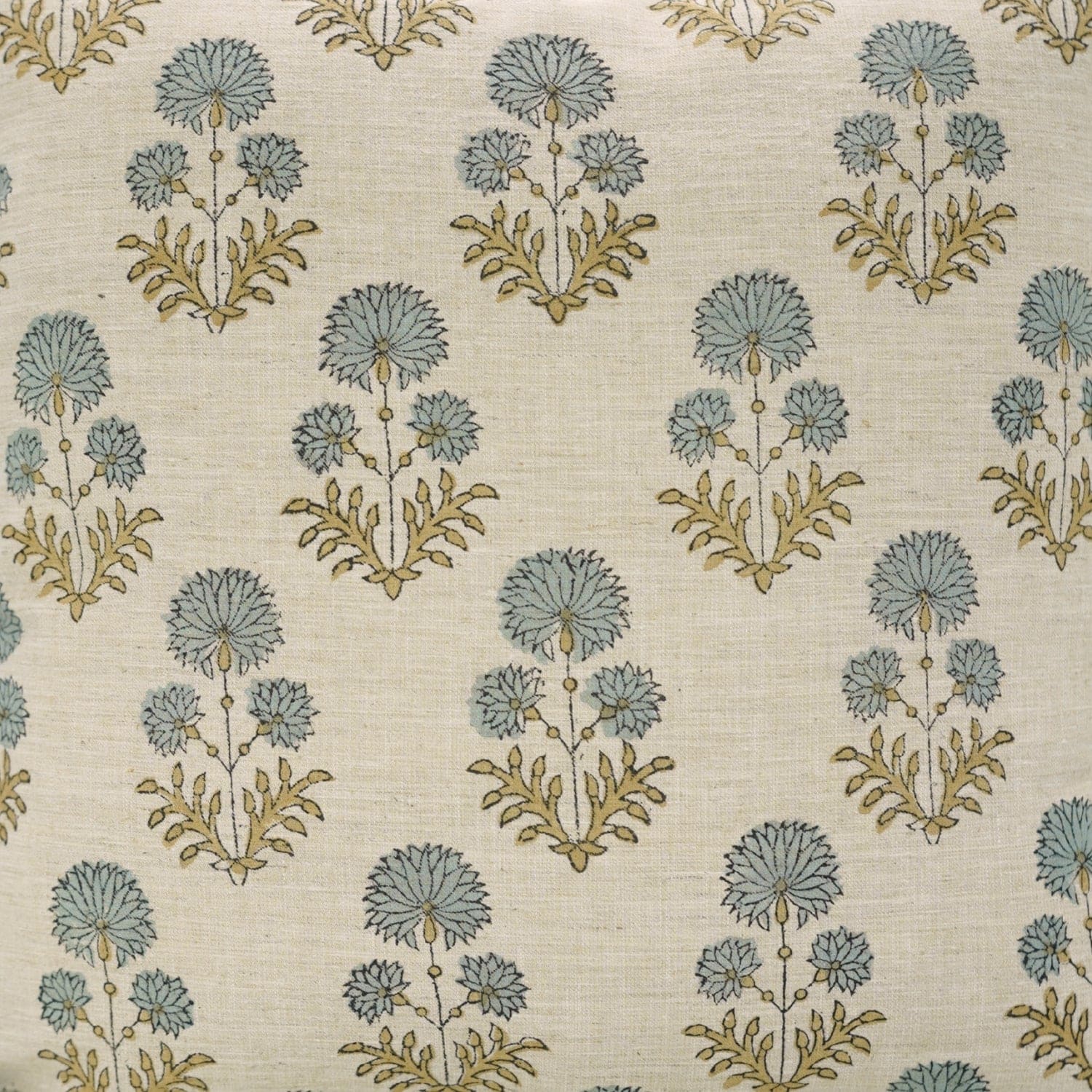 Handblock Linen Blend Blue Pillow Cover - Rishi