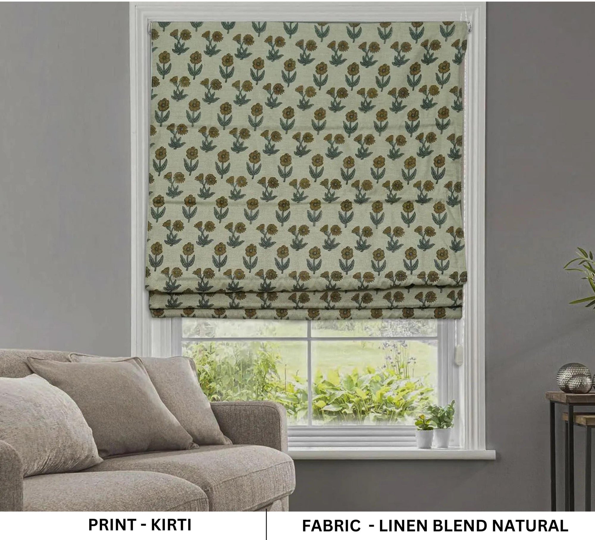 Blackout Linen Blend Roman Shade Indian Hand Block Printed Window Blind - KIRTI