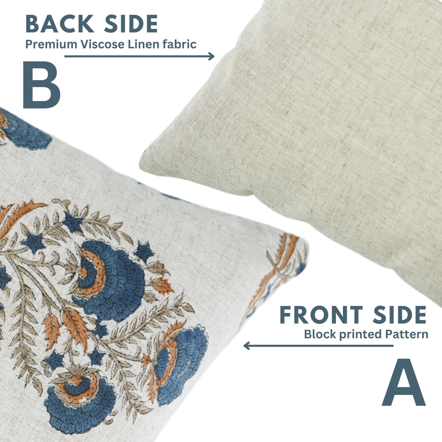Decorative hand-block print pillow cover for sofa styling and home accents.