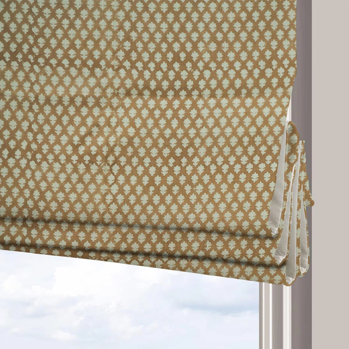 Indian Block Print Tarz Brown Floral Pure Linen Roman Shade