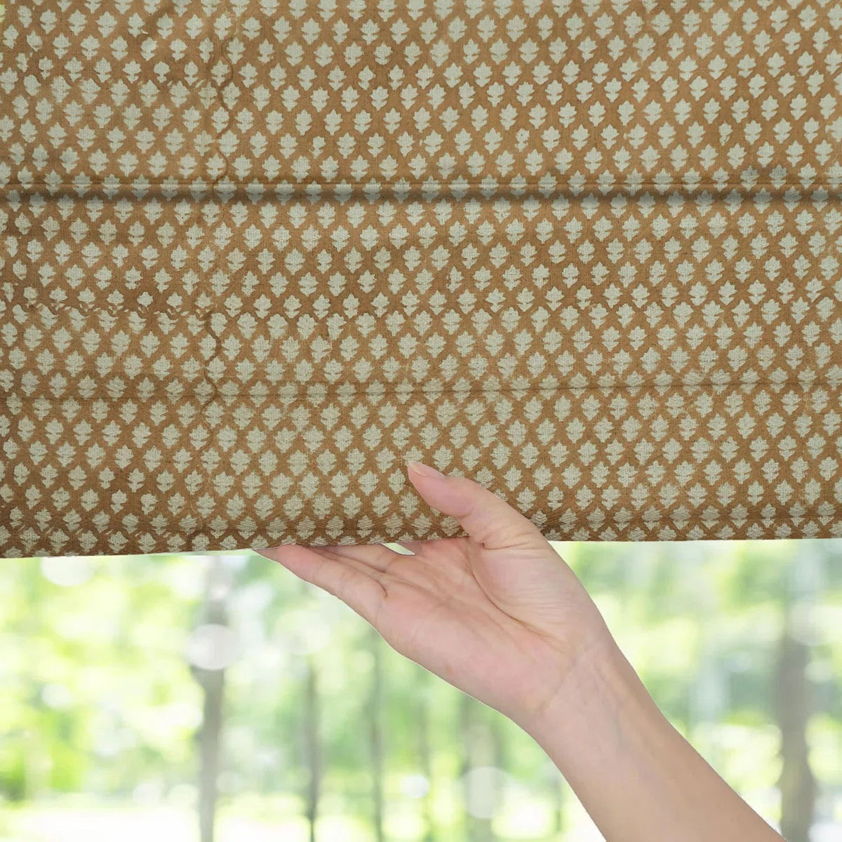 Indian Block Print Tarz Brown Floral Pure Linen Roman Shade
