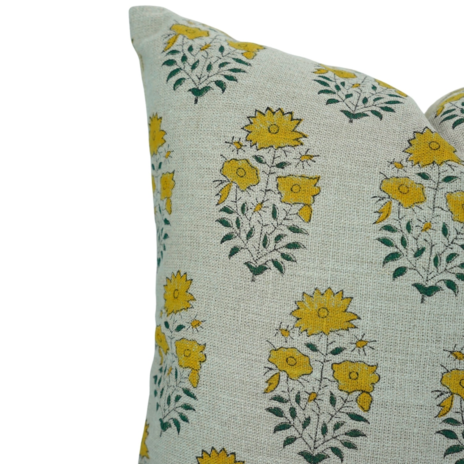 Vibrant bohemian decorative cushion cover featuring hand-carved woodblock prints.