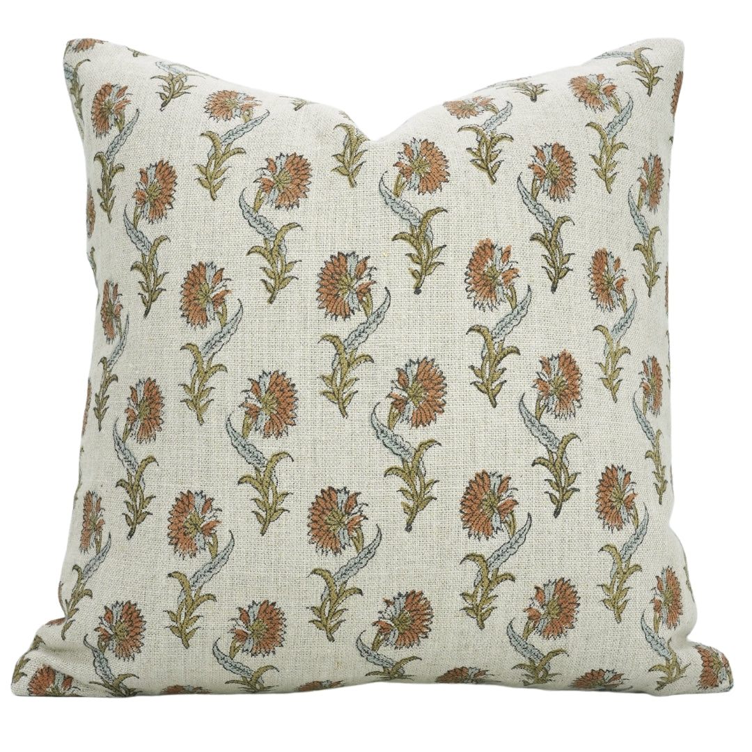 Block Printed Duck Canvas Pillow Cover - Dafodil By Fabdivine