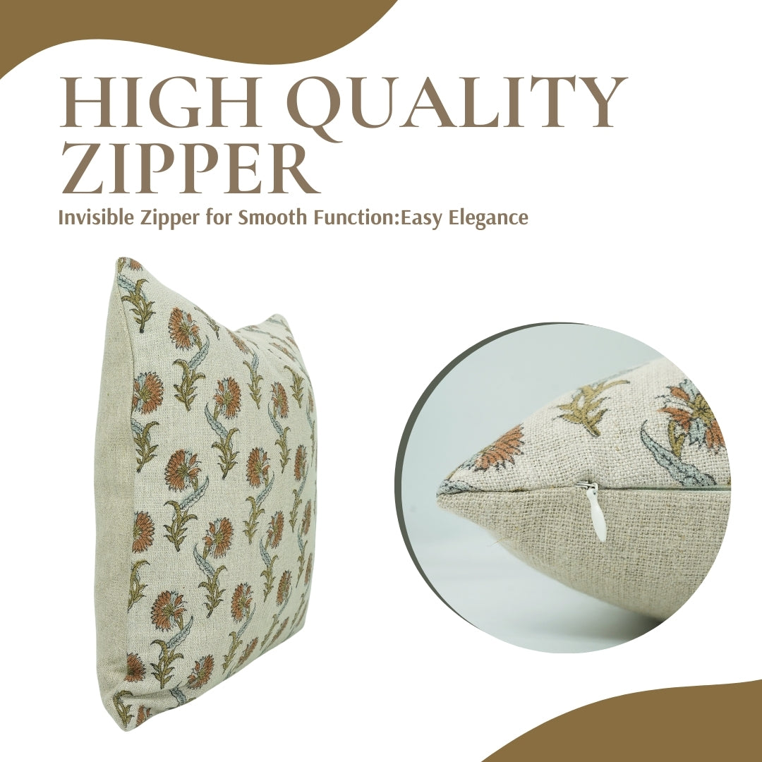 Block Printed Floral Duck Canvas Premium Quality Pillow Cover - Dafodil