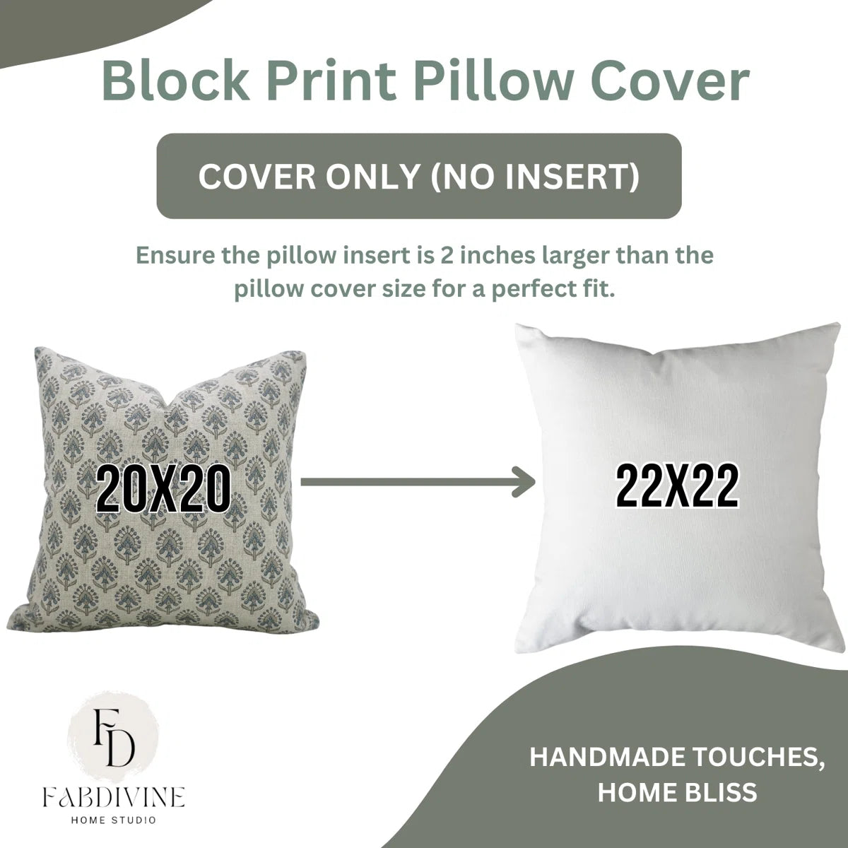 Pudina Green Floral Block Print Cushion Cover | Linen Blend | Indian Handmade