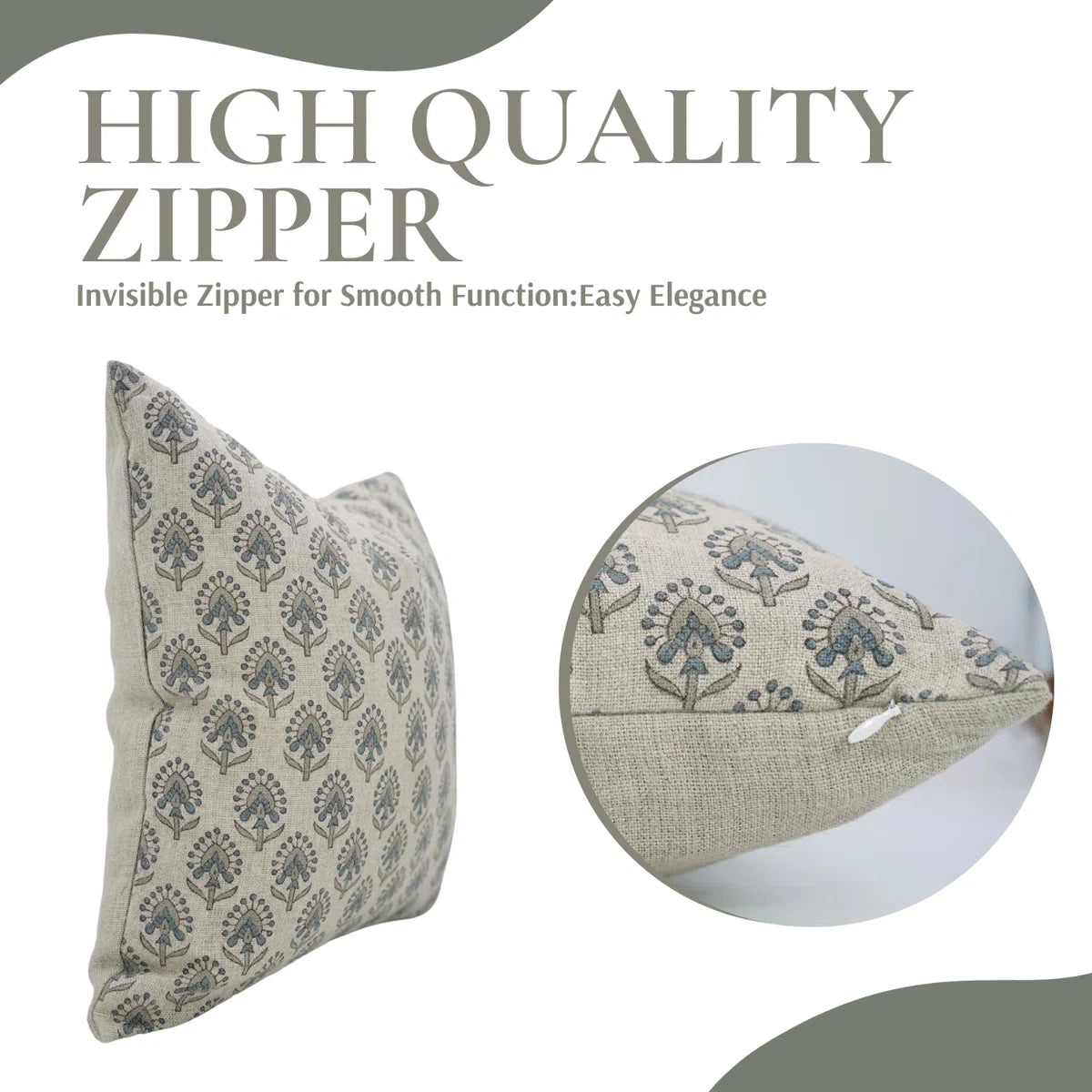 Pudina Green Floral Block Print Cushion Cover | Linen Blend | Indian Handmade
