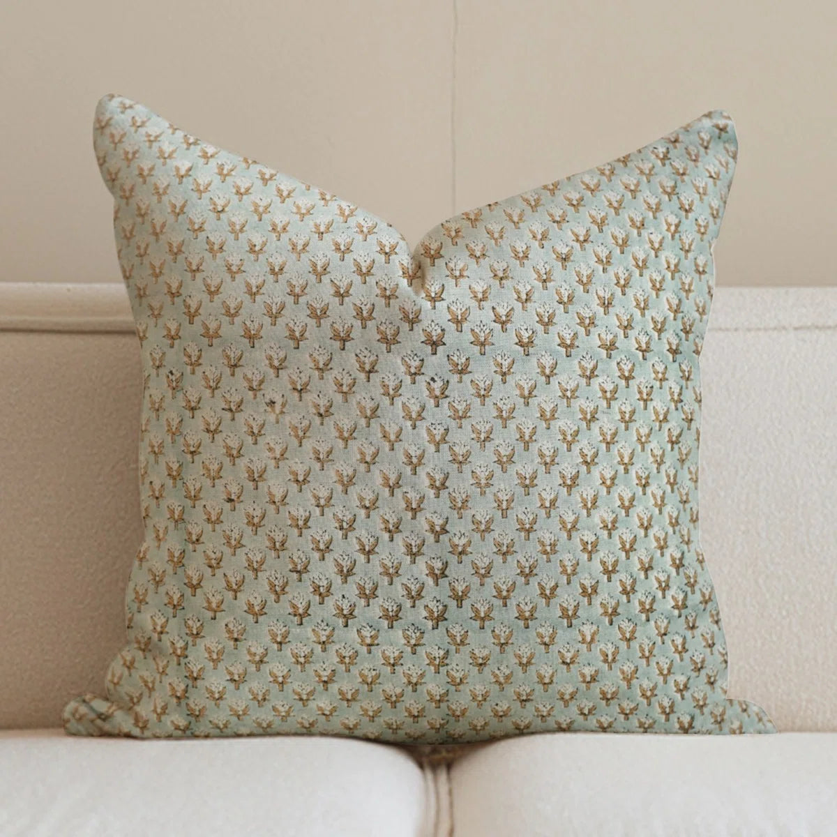 Mogra Blue Block Print Cushion Cover | Viscose Linen Boho Decor