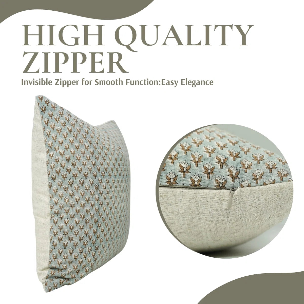 Mogra Blue Block Print Cushion Cover | Viscose Linen Boho Decor