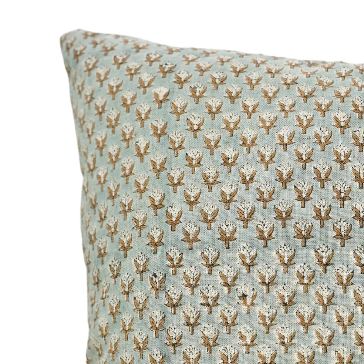 Mogra Blue Block Print Cushion Cover | Viscose Linen Boho Decor