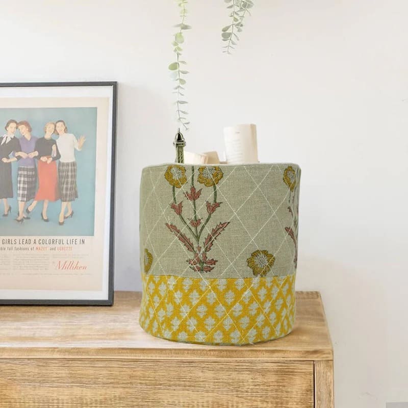 Roman shades gray linen hand print design  