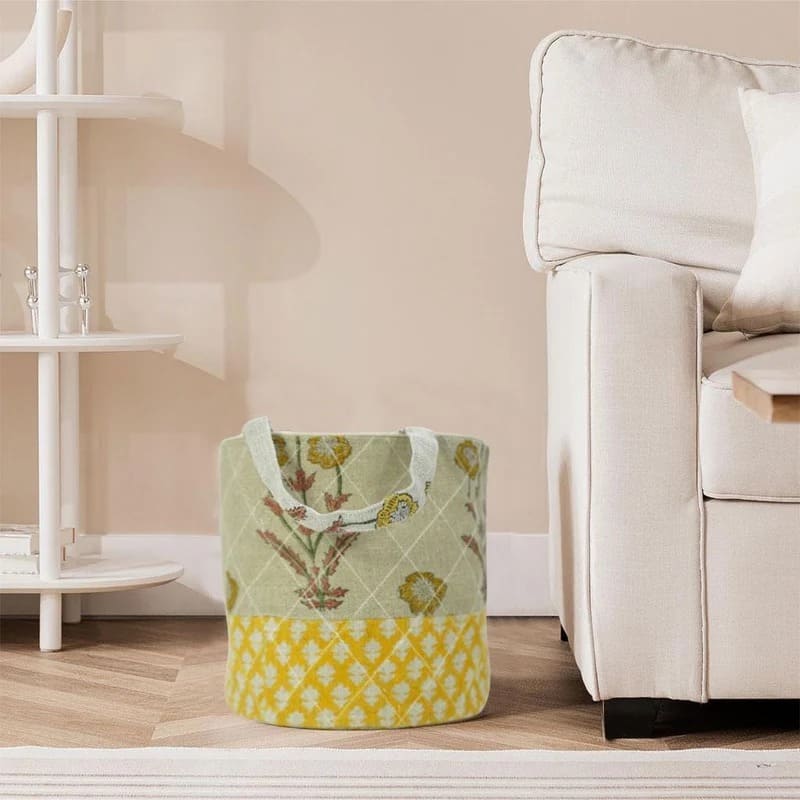 Block print basket linen for natural decor  