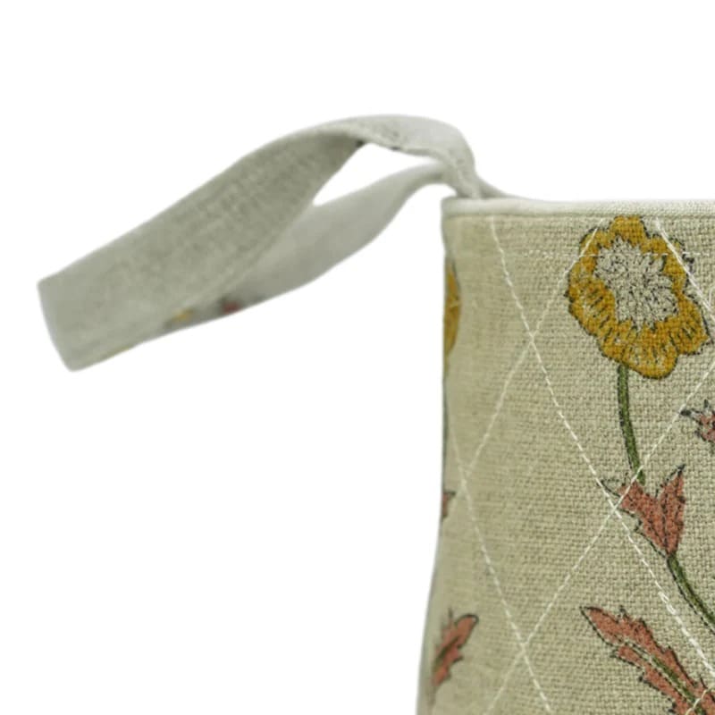 Handmade linen basket with floral block print 