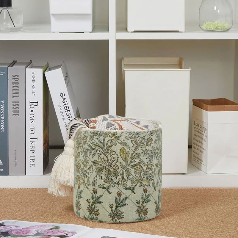 Block print basket linen organizer for shelves