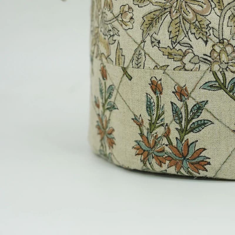 Block print basket for linen storage decor