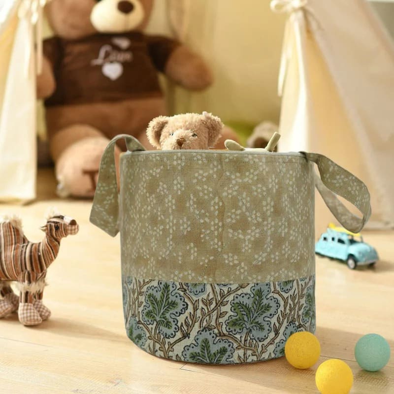 Decorative linen basket with hand print art  