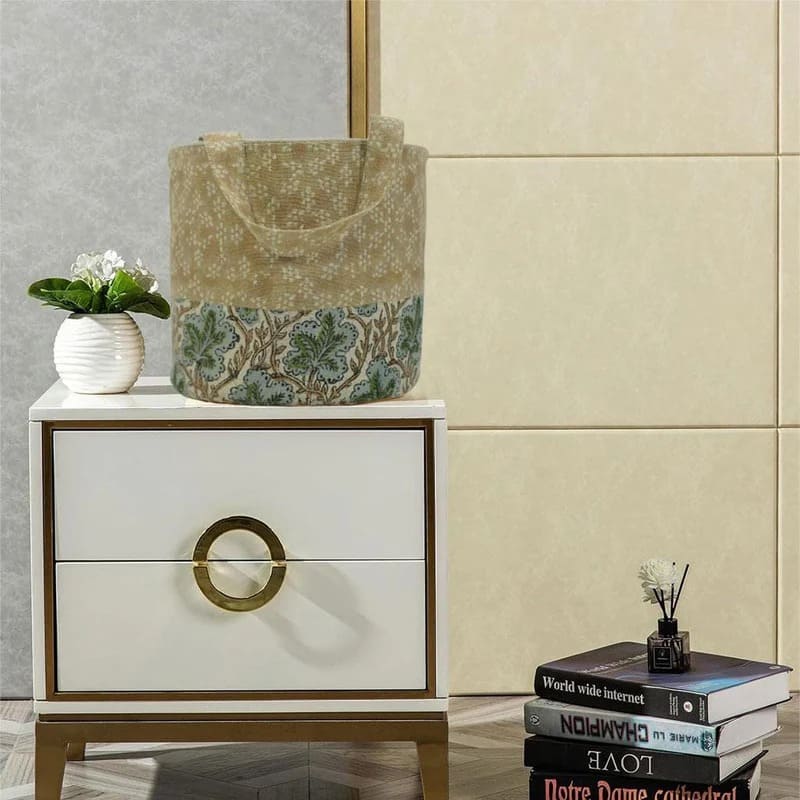Block print basket linen organizer for closet 