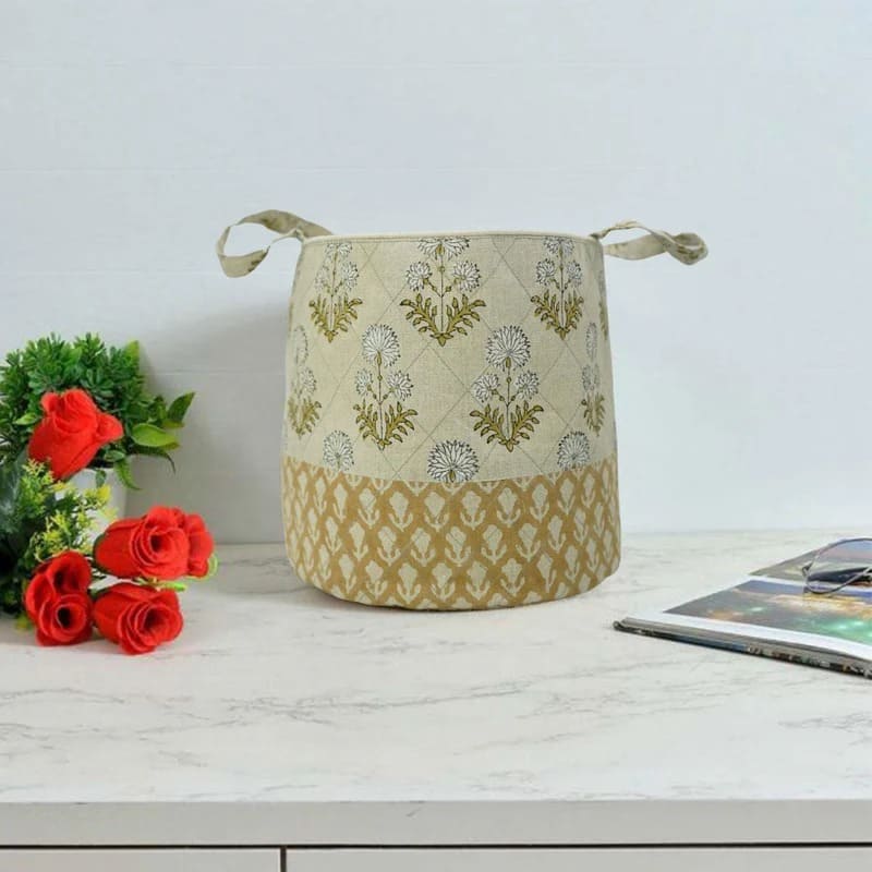 Decorative basket linen with block print style