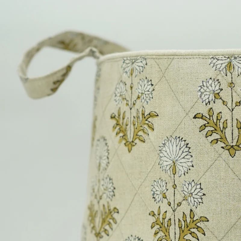 Block print basket linen organizer for decor