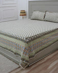 Block Print Floral Pure Cotton Bedsheet - Gurukul