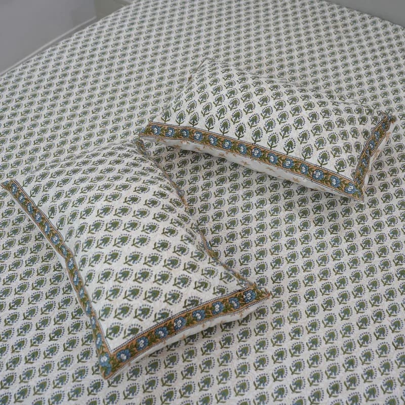 Block Print Floral Pure Cotton Bedsheet - Gurukul