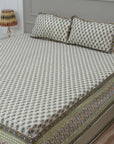 Block Print Floral Pure Cotton Bedsheet - Gurukul
