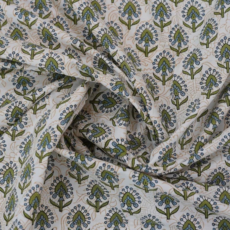 Block Print Floral Pure Cotton Bedsheet - Gurukul