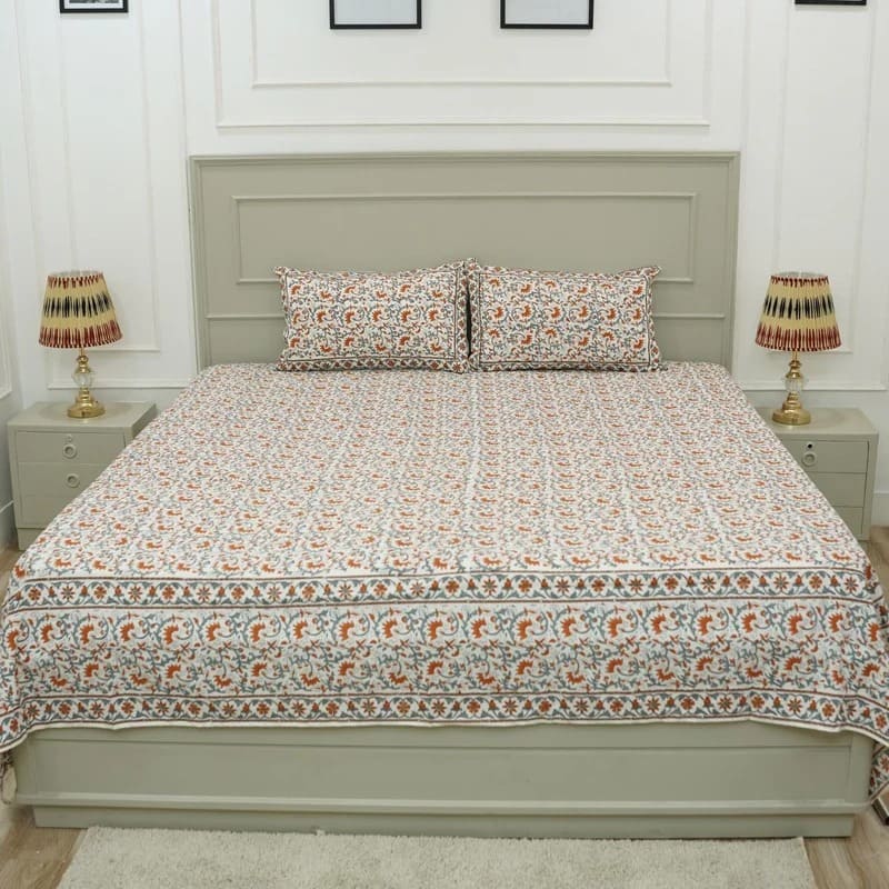 Block printed floral cotton bedsheets by Fabdivine