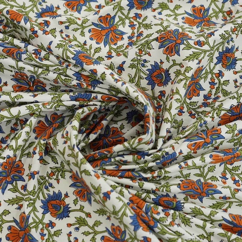 Block Print Blue Floral Cotton Bedsheets - Neera Bel