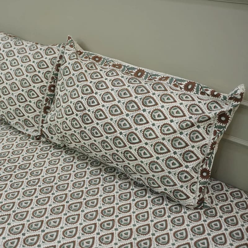 Block Print Bed Sheets Block Print Brown & Gray Floral 100% Cotton Bedsheets – Paan Patti ...