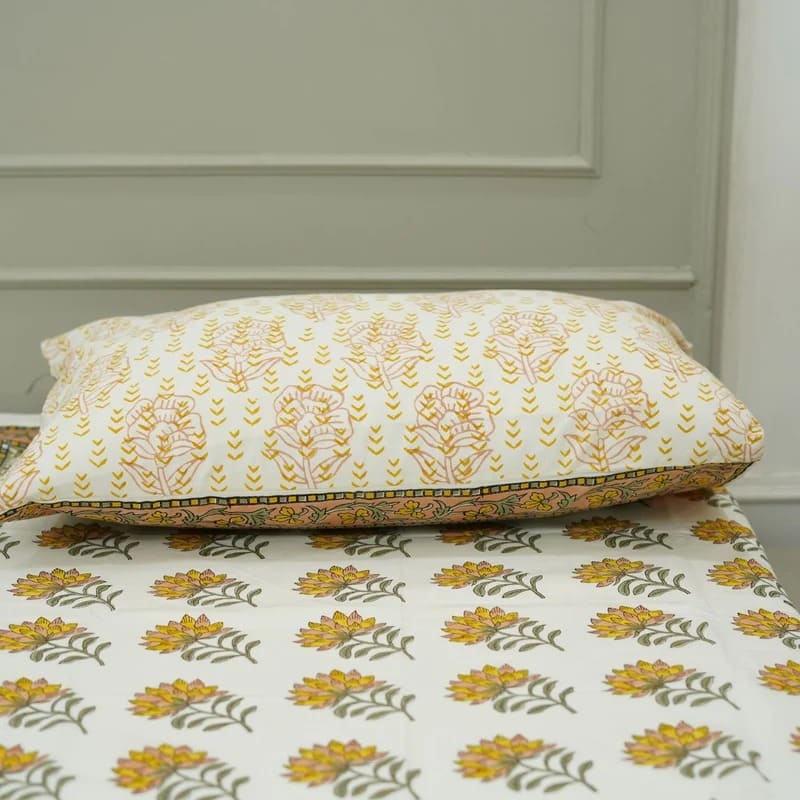 Handmade Mustard Summer Flower Cotton Bedsheets