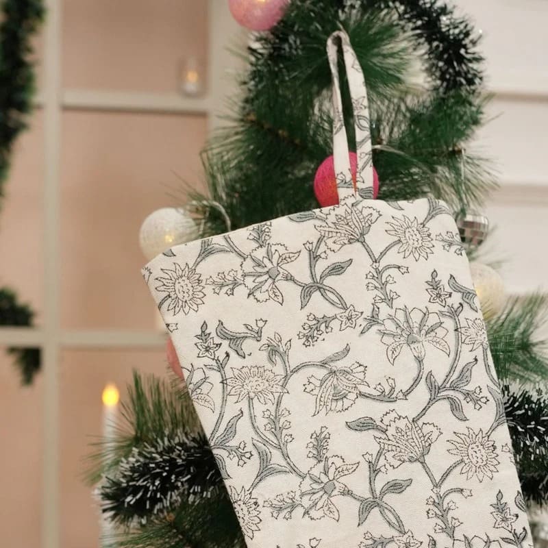 Artisan Block Print Xmas Stocking 