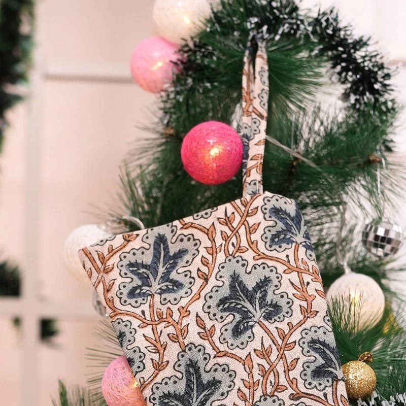Floral Hand Printed Christmas Stocking 