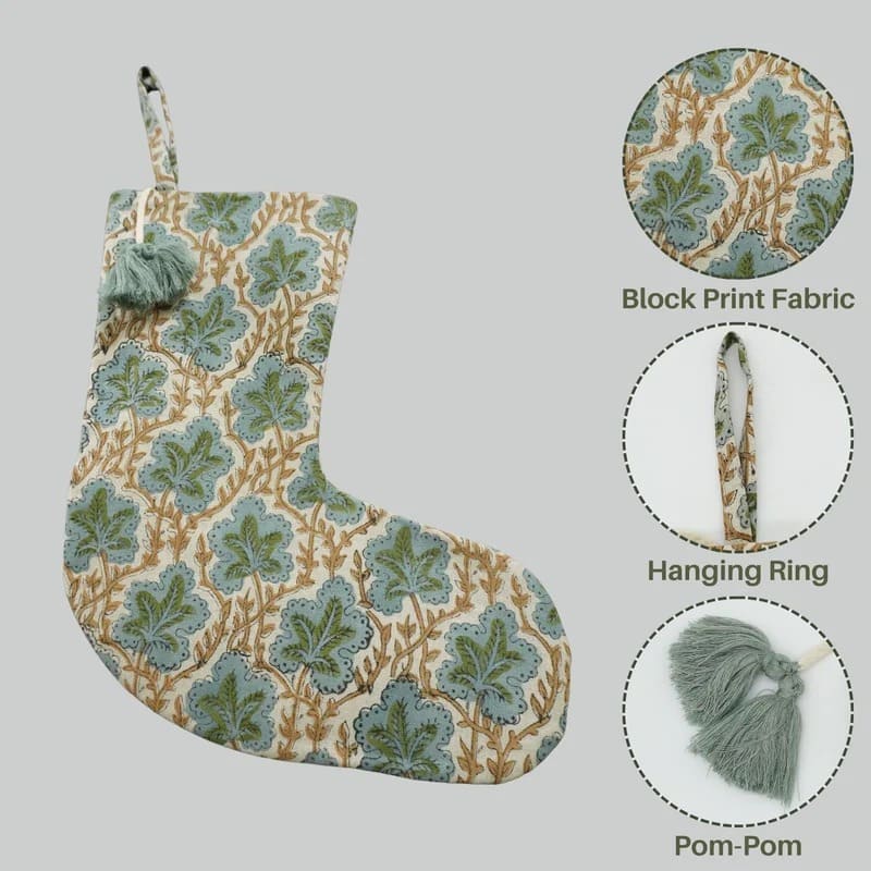 Indian Pushpsamhita Pure Linen Christmas Stocking