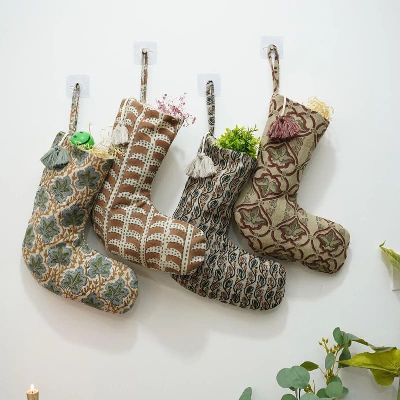 Indian Pushpsamhita Pure Linen Christmas Stocking