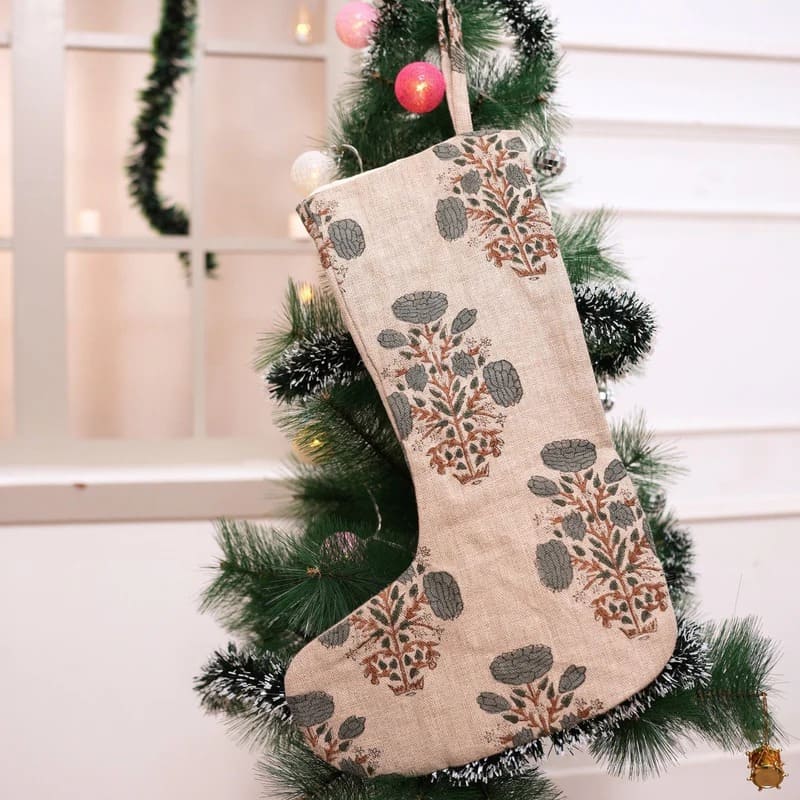 Designer hand print stockings in vibrant seasonal colors