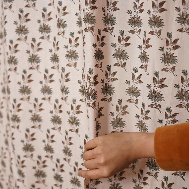 Block Print Blackout Linen Ring Curtain - Deepika