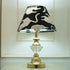 Tall conical linen lampshade with print patterns