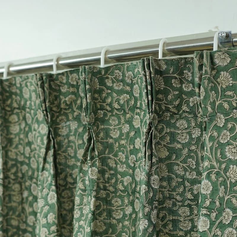 Indian Floral Block Print Window Curtains in Pure Linen - Himachal ...