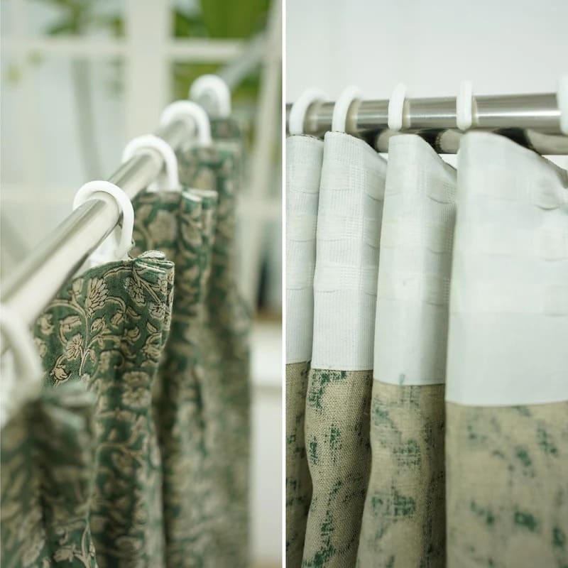 Indian Floral Block Print Window Curtains in Pure Linen - Himachal ...