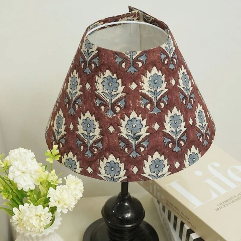 Drum linen lampshade with hand block prints