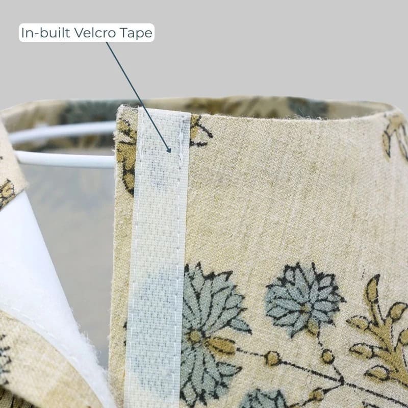 Tall conical lampshade with decorative fabric