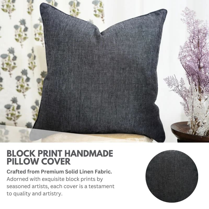 Solid Linen Olive Black Throw Pillow Cover