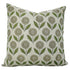 Decorative pillow with green floral handblock print on a beige background