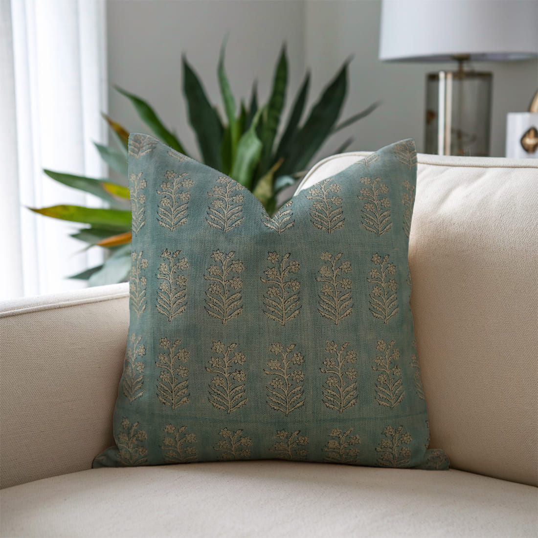 linen pillow cover with floral pattern